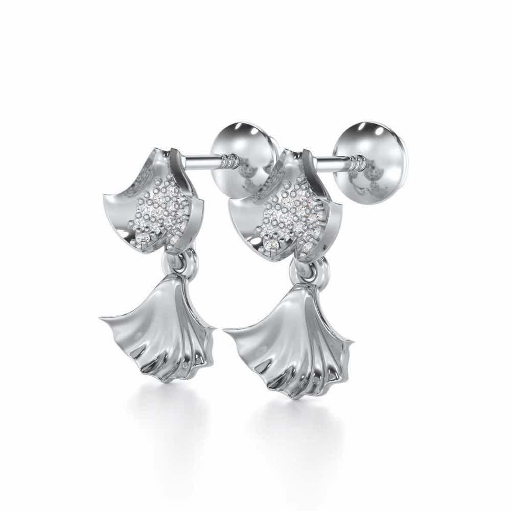 Whispering Leaves Silver Earrings - White Gold - Image 3