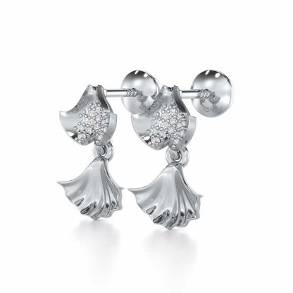 Whispering Leaves Silver Earrings - White Gold - Image 3