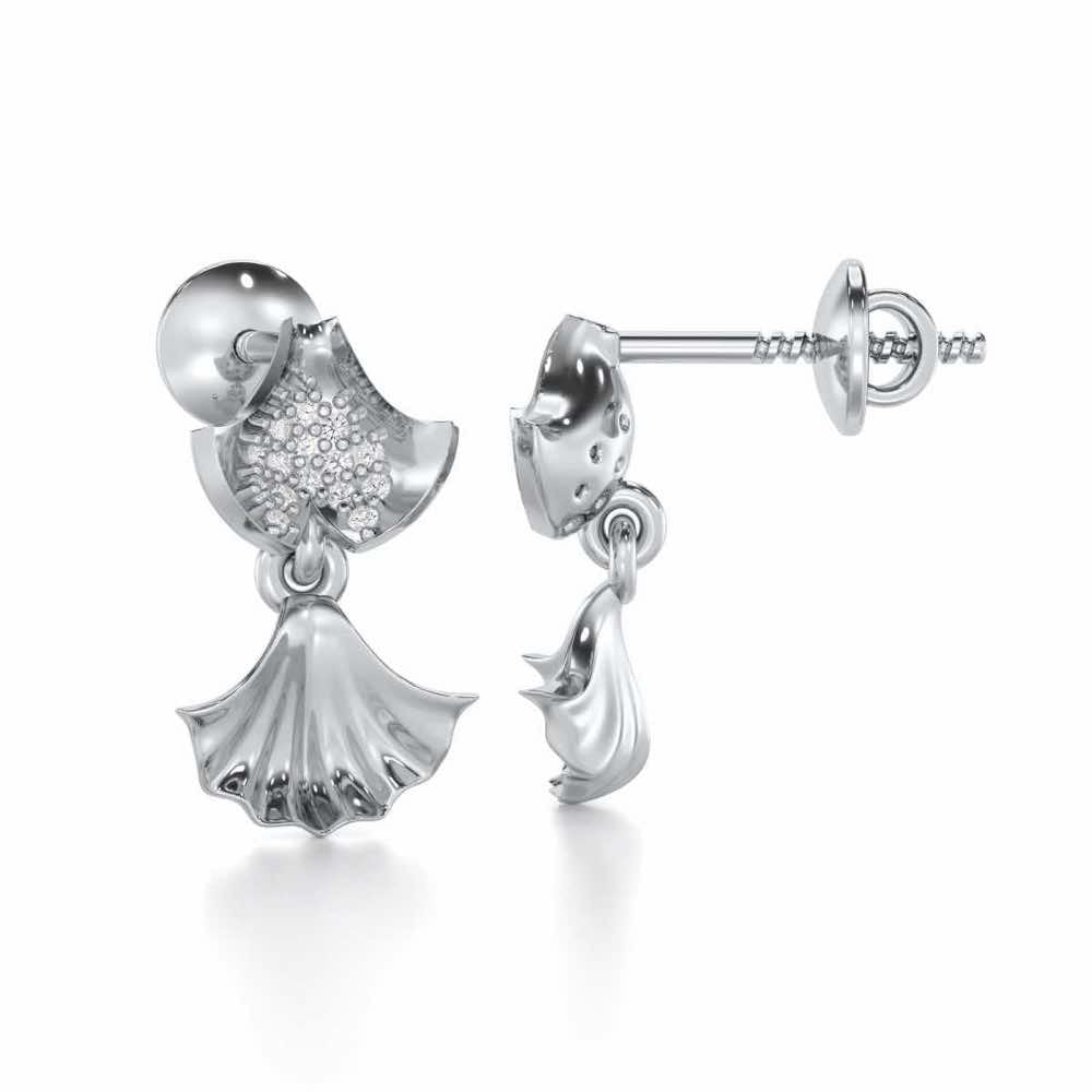 Whispering Leaves Silver Earrings - White Gold - Image 4