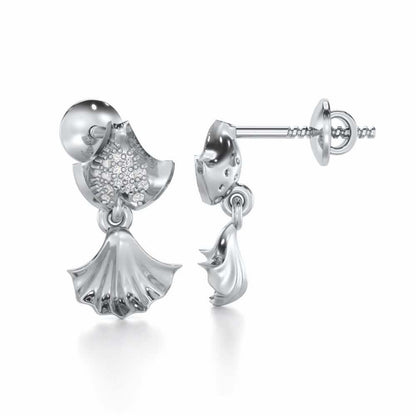 Whispering Leaves Silver Earrings - White Gold - Image 4