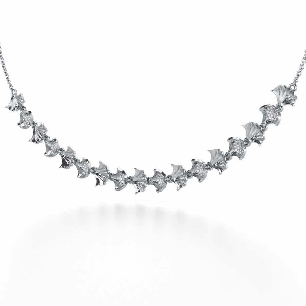 Whispering Leaves Silver Necklace - White Gold - Image 3