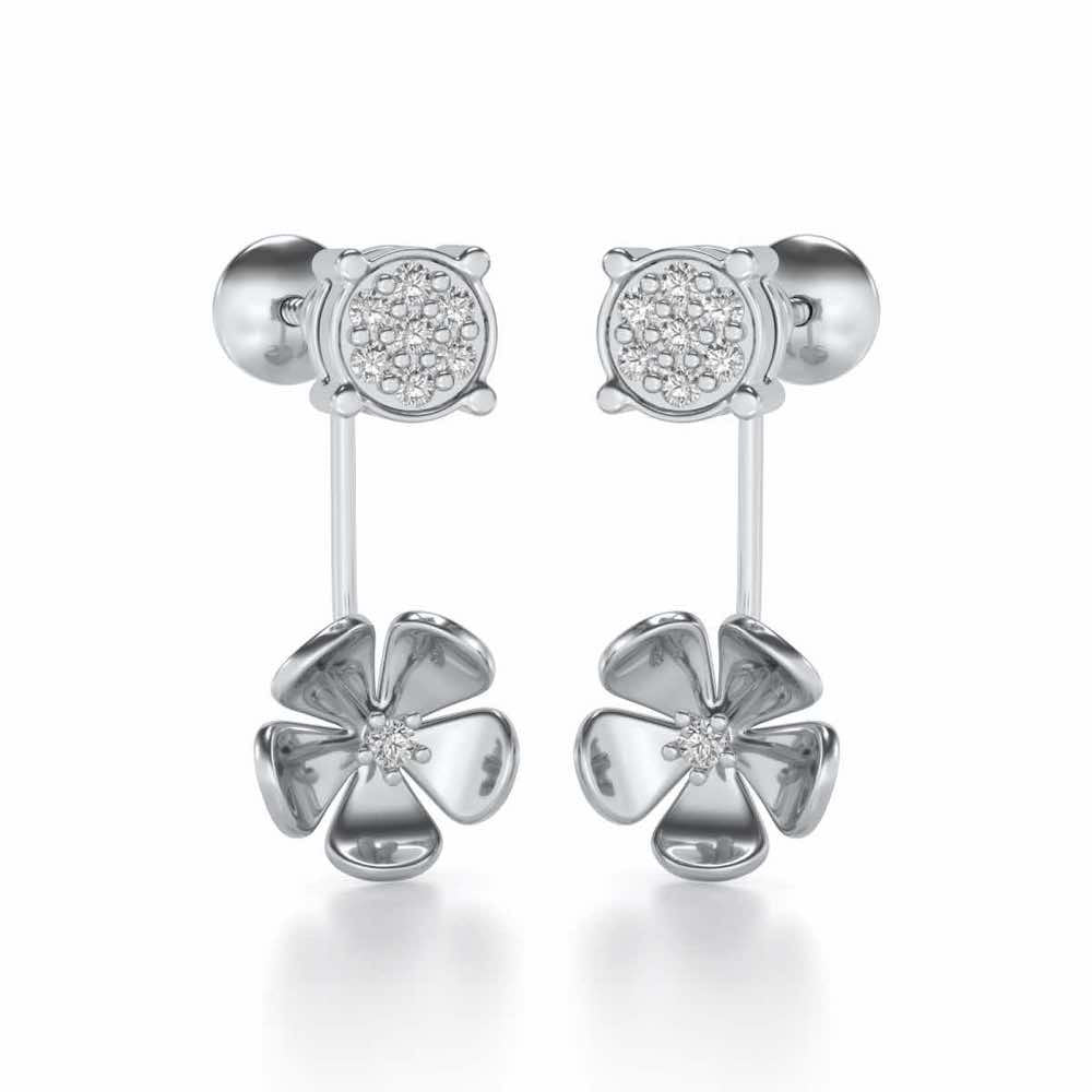 Windmill Flower Silver Studs - White Gold - Image 1