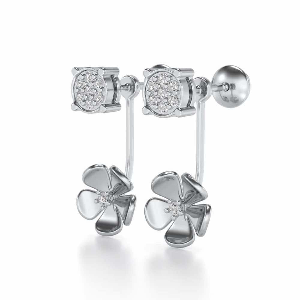 Windmill Flower Silver Studs - White Gold - Image 3