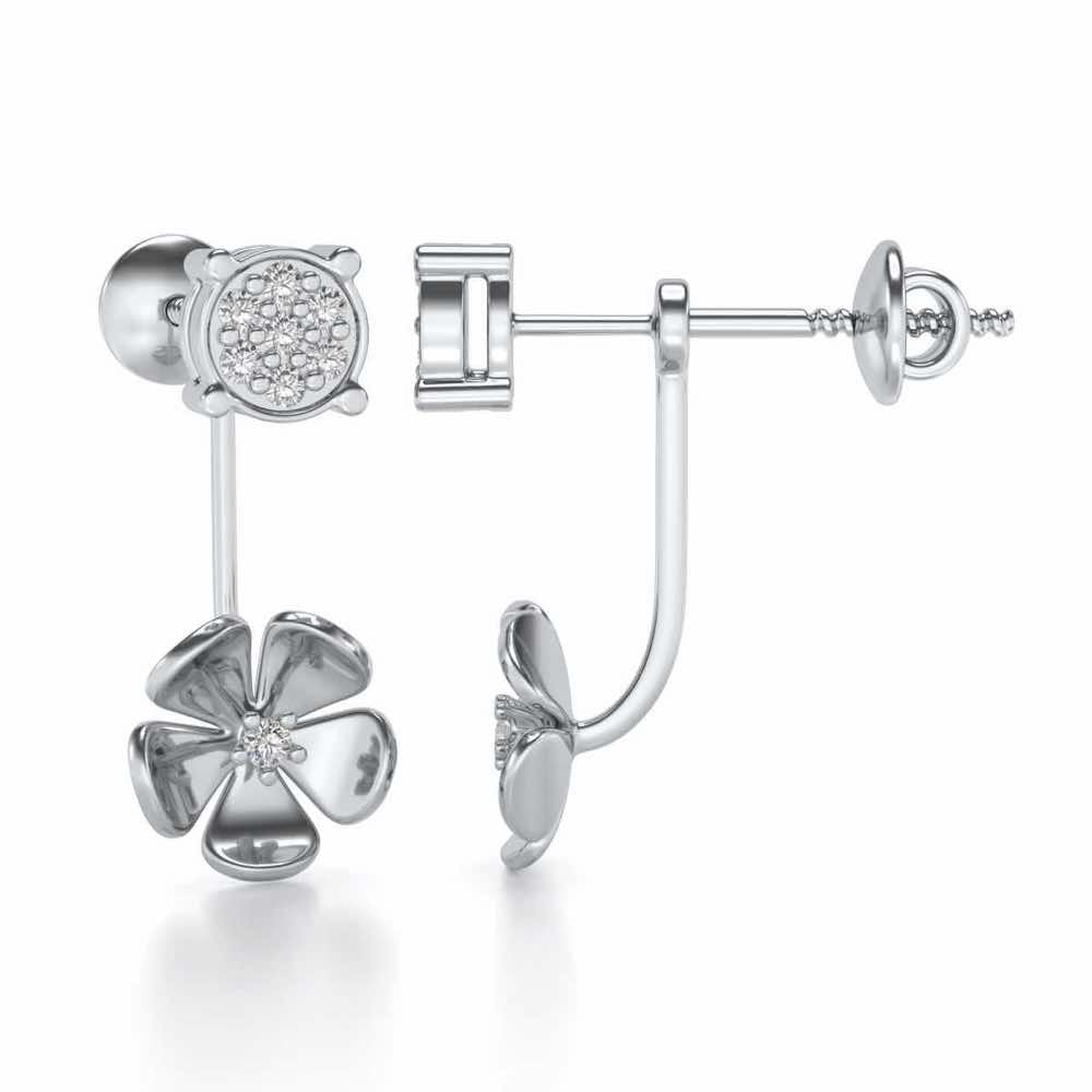 Windmill Flower Silver Studs - White Gold - Image 4