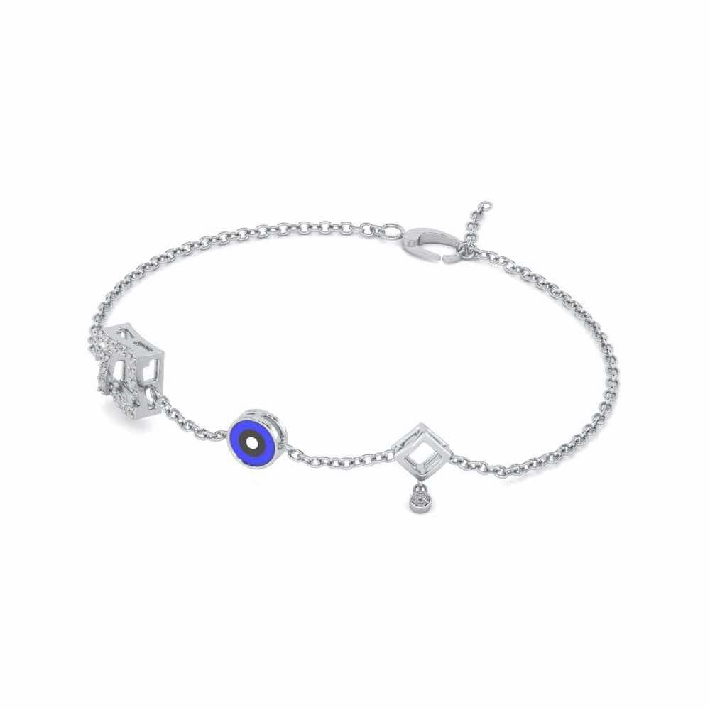 Wing Evil Eye Silver Bracelet - White Gold - Image 2
