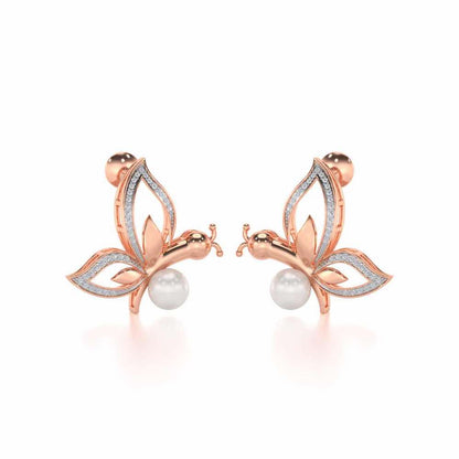Winged Silver Pearl Earrings - Rose Gold - Image 1