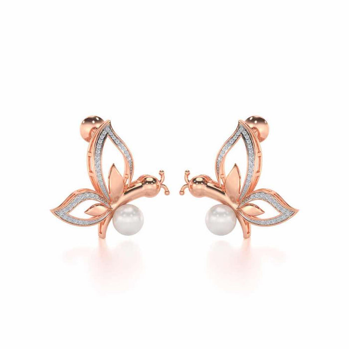 Winged Silver Pearl Earrings - Rose Gold - Image 1