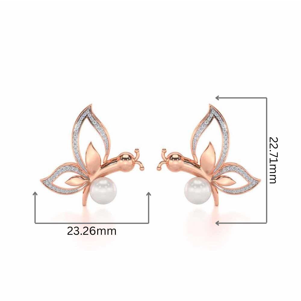 Winged Silver Pearl Earrings - Rose Gold - Image 2