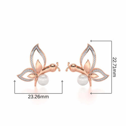 Winged Silver Pearl Earrings - Rose Gold - Image 2