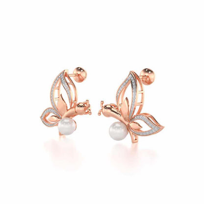 Winged Silver Pearl Earrings - Rose Gold - Image 3
