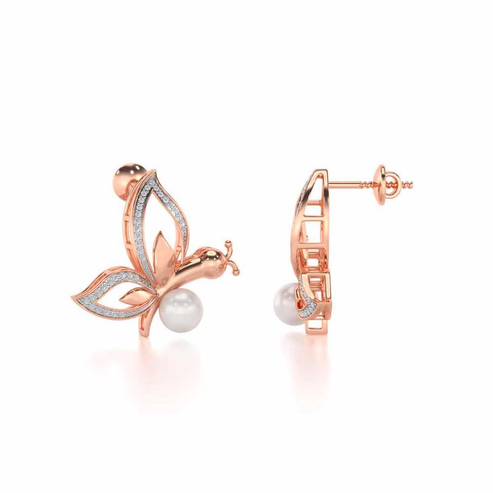 Winged Silver Pearl Earrings - Rose Gold - Image 4