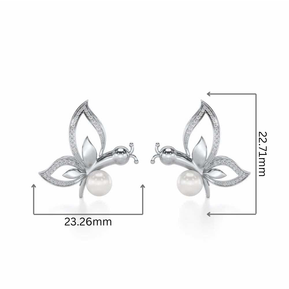 Winged Silver Pearl Earrings - White Gold - Image 2
