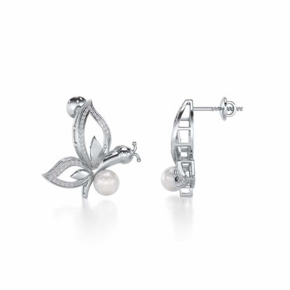 Winged Silver Pearl Earrings - White Gold - Image 4