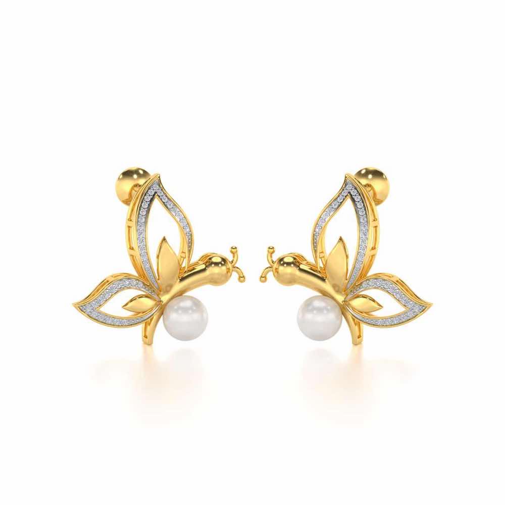 Winged Silver Pearl Earrings - Yellow Gold - Image 1