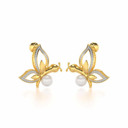 Winged Silver Pearl Earrings - Yellow Gold - Image 1