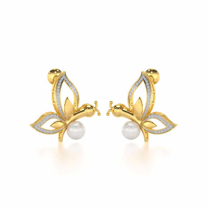 Winged Silver Pearl Earrings - Yellow Gold - Image 1