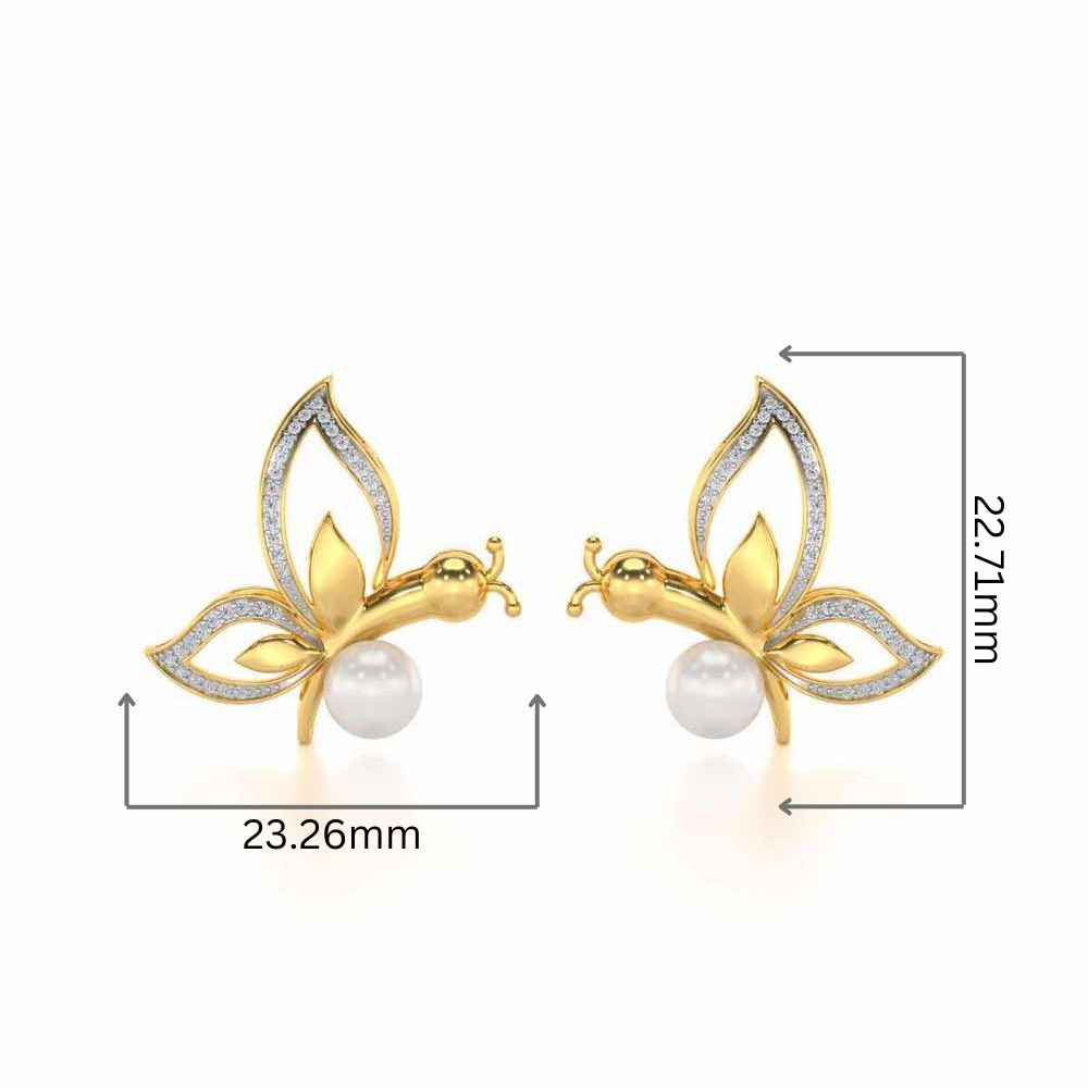 Winged Silver Pearl Earrings - Yellow Gold - Image 2