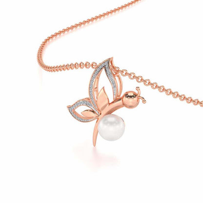Winged Silver Pearl Pendant - Rose Gold - Image 1