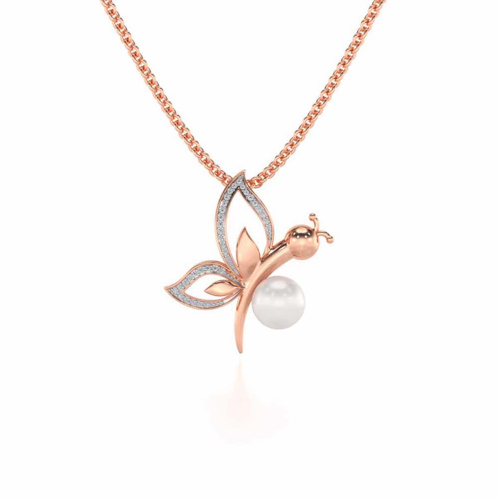 Winged Silver Pearl Pendant - Rose Gold - Image 2
