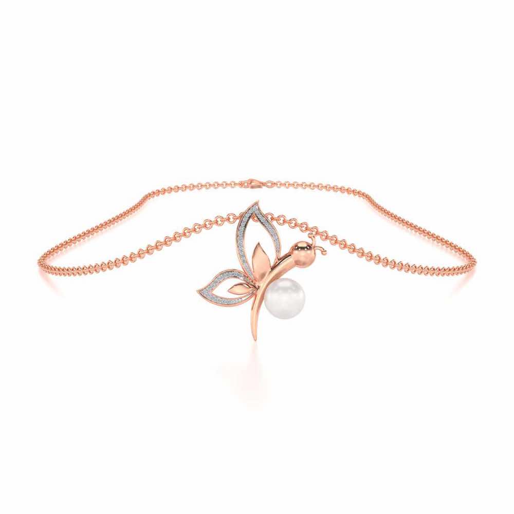 Winged Silver Pearl Pendant - Rose Gold - Image 3