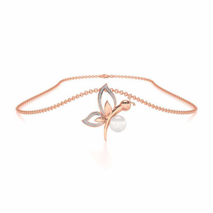 Winged Silver Pearl Pendant - Rose Gold - Image 3