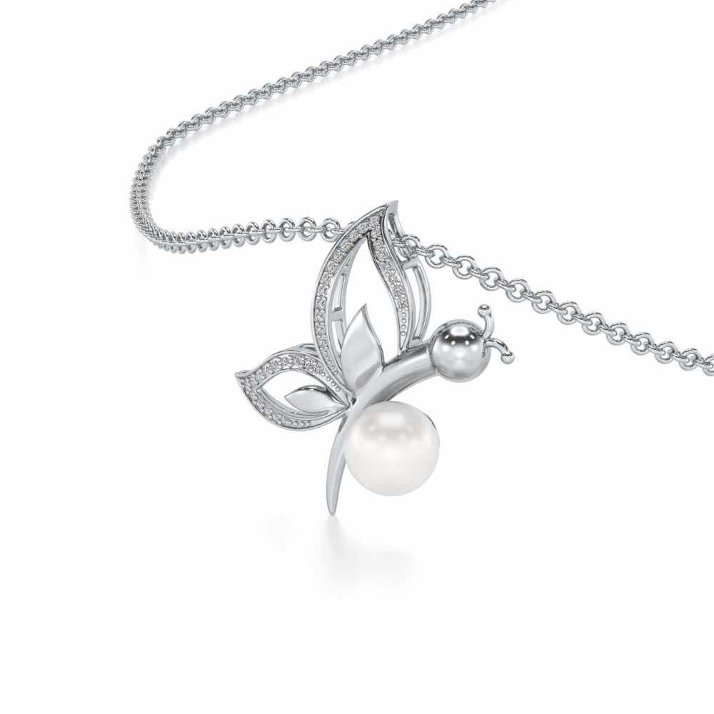 Winged Silver Pearl Pendant - White Gold - Image 1