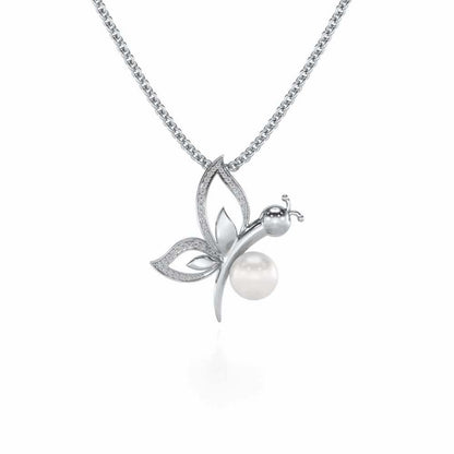 Winged Silver Pearl Pendant - White Gold - Image 2