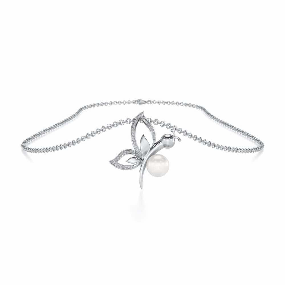 Winged Silver Pearl Pendant - White Gold - Image 3