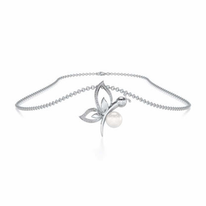 Winged Silver Pearl Pendant - White Gold - Image 3