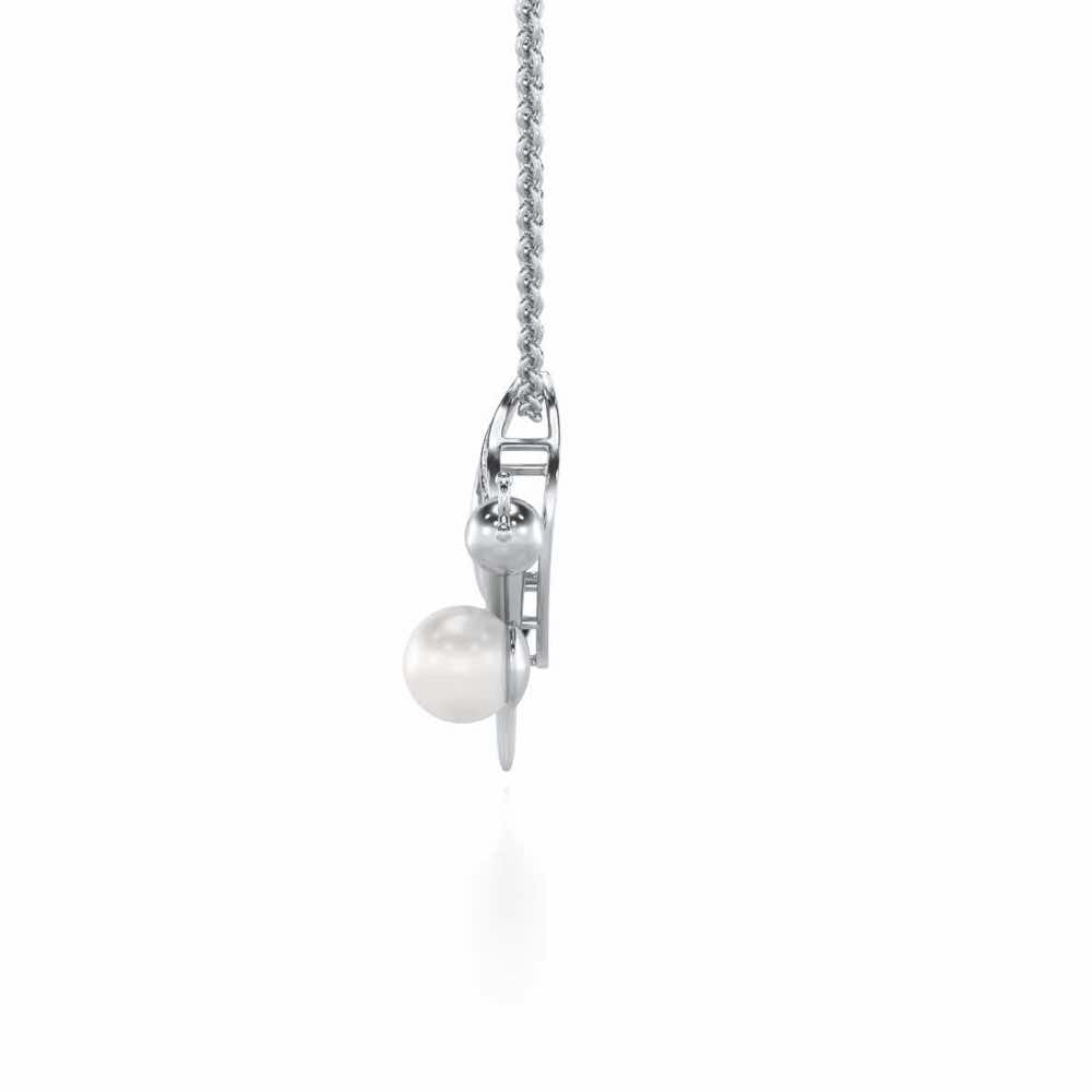 Winged Silver Pearl Pendant - White Gold - Image 4