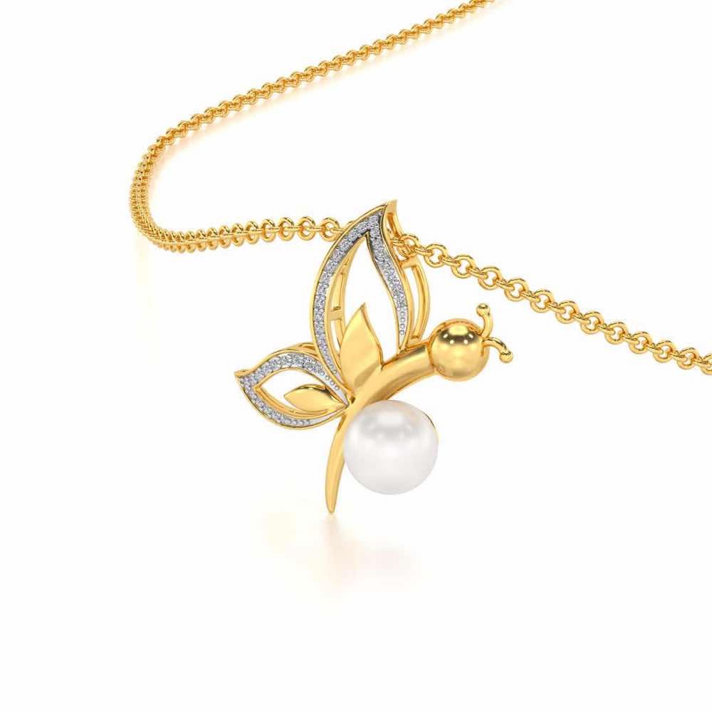 Winged Silver Pearl Pendant - Yellow Gold - Image 1