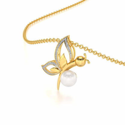Winged Silver Pearl Pendant - Yellow Gold - Image 1