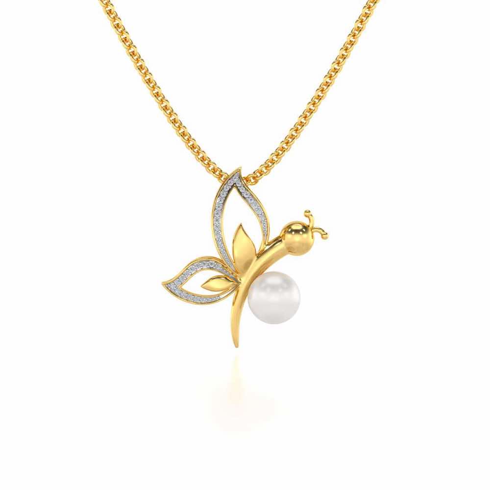 Winged Silver Pearl Pendant - Yellow Gold - Image 2
