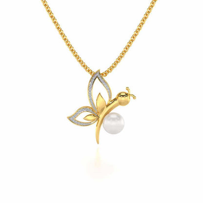 Winged Silver Pearl Pendant - Yellow Gold - Image 2