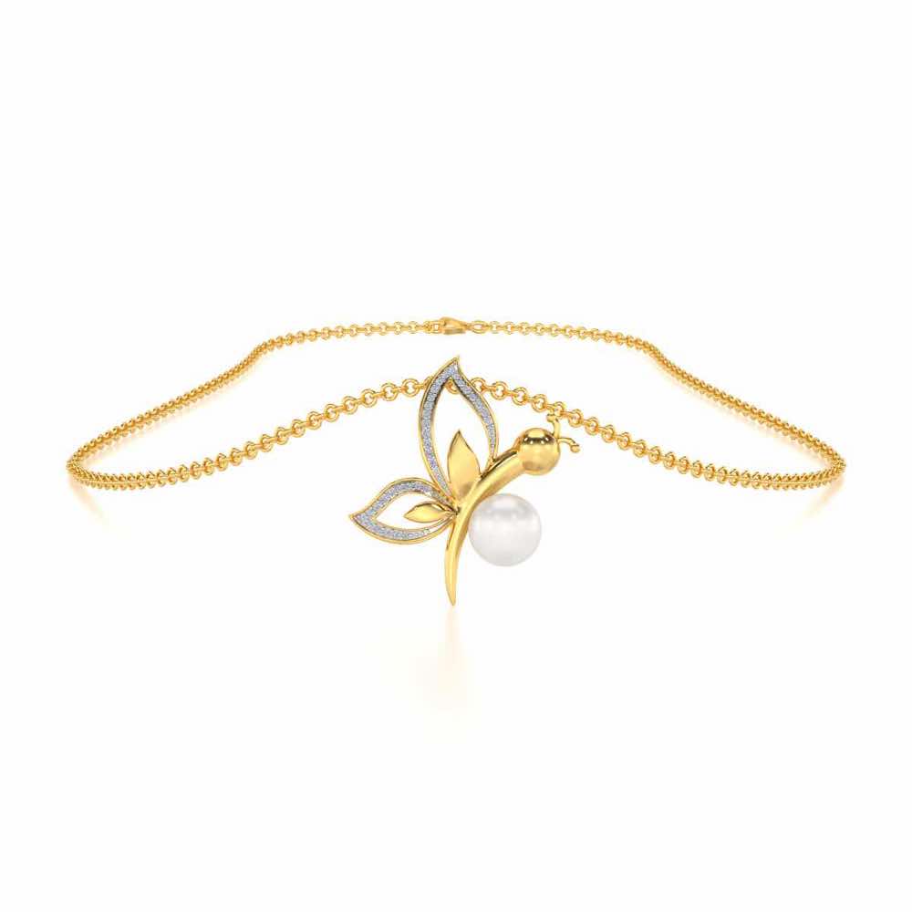 Winged Silver Pearl Pendant - Yellow Gold - Image 3