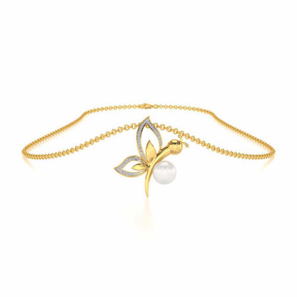 Winged Silver Pearl Pendant - Yellow Gold - Image 3