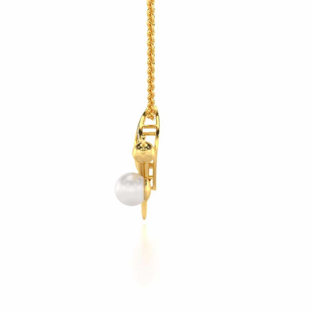 Winged Silver Pearl Pendant - Yellow Gold - Image 4