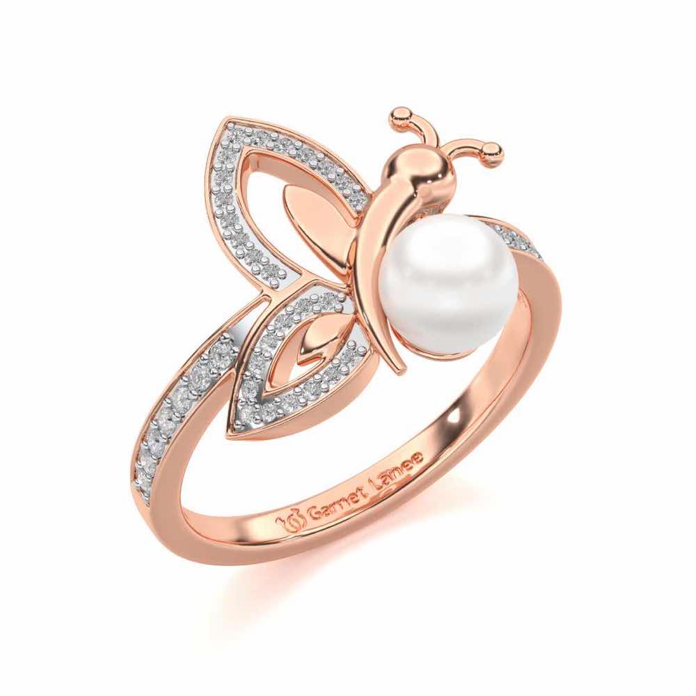 Winged Silver Pearl Ring - Rose Gold - Image 1