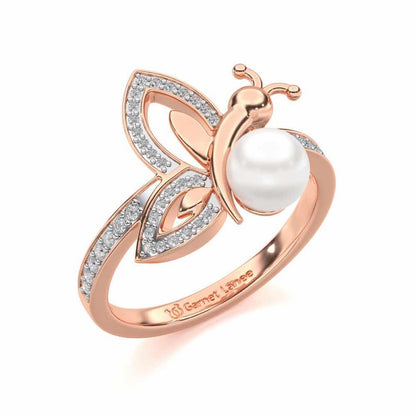 Winged Silver Pearl Ring - Rose Gold - Image 1