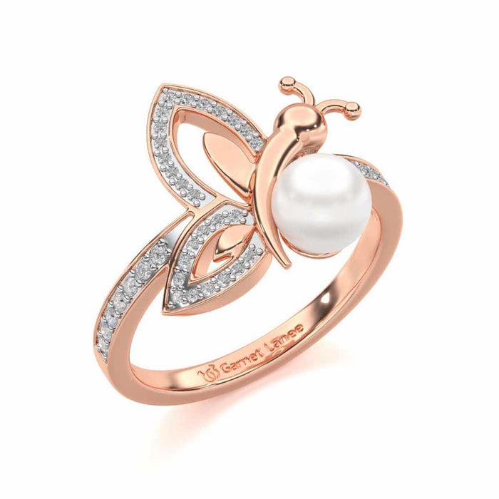 Winged Silver Pearl Ring - Rose Gold - Image 1