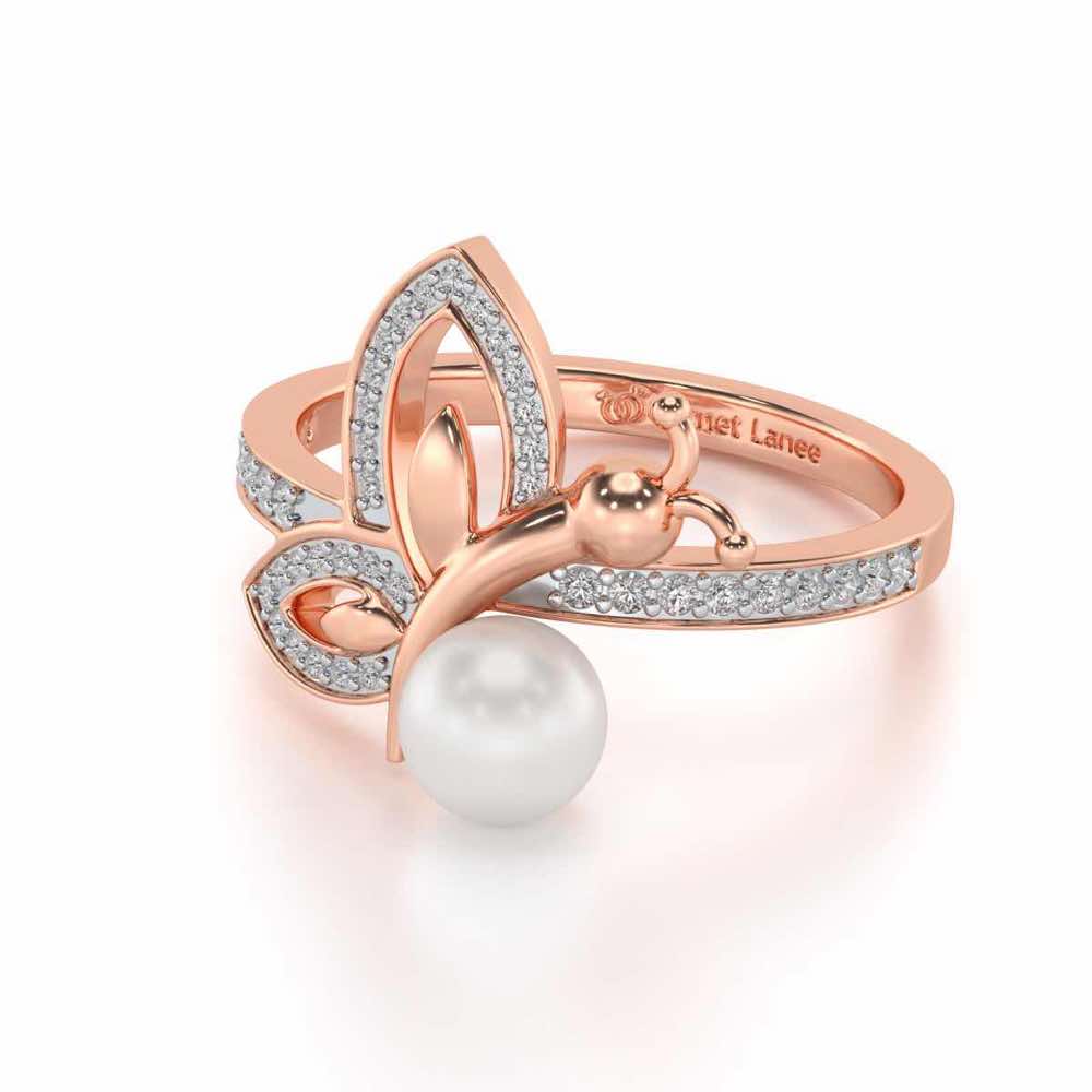 Winged Silver Pearl Ring - Rose Gold - Image 2