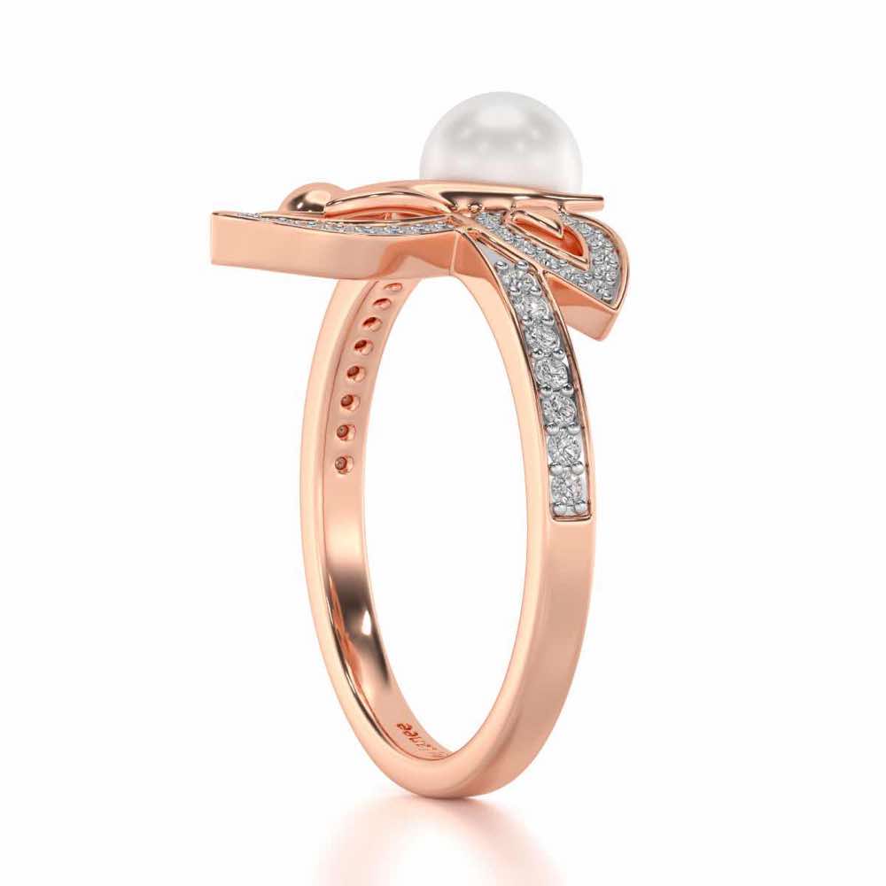 Winged Silver Pearl Ring - Rose Gold - Image 3