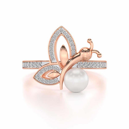 Winged Silver Pearl Ring - Rose Gold - Image 4