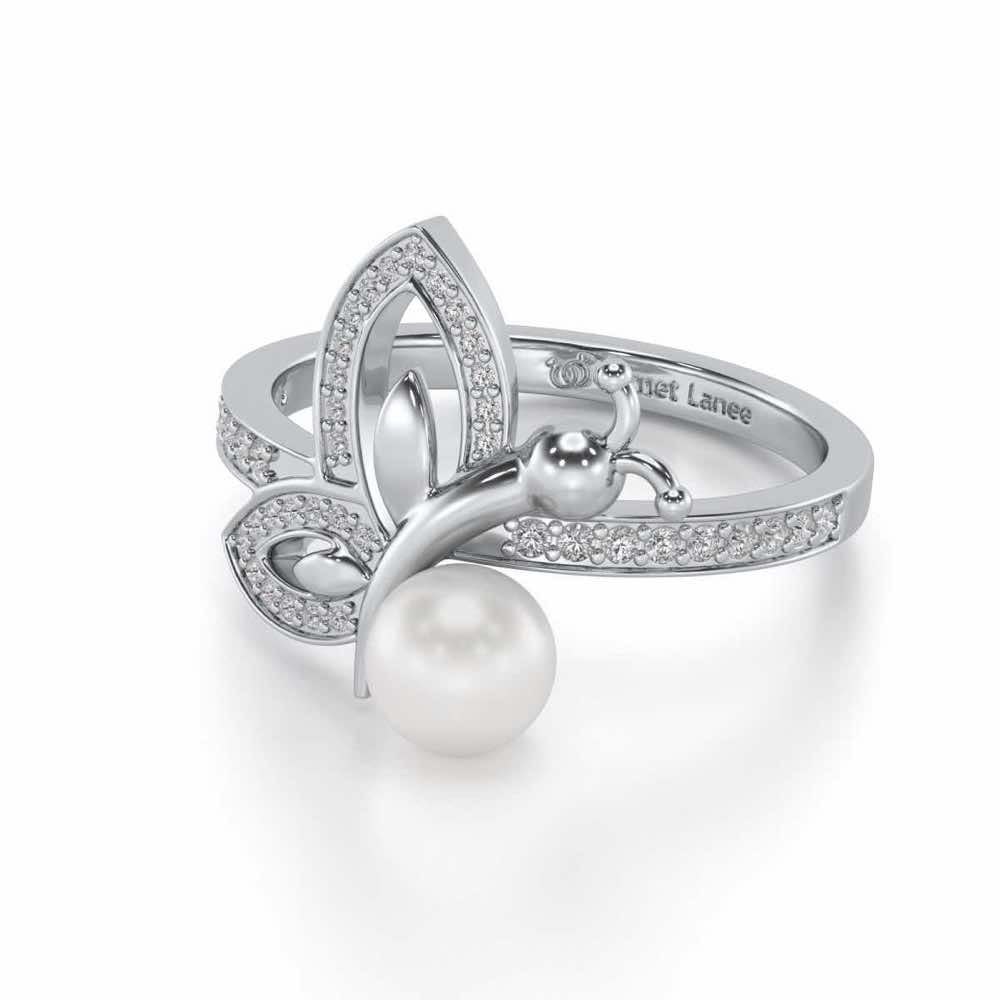 Winged Silver Pearl Ring - White Gold - Image 2