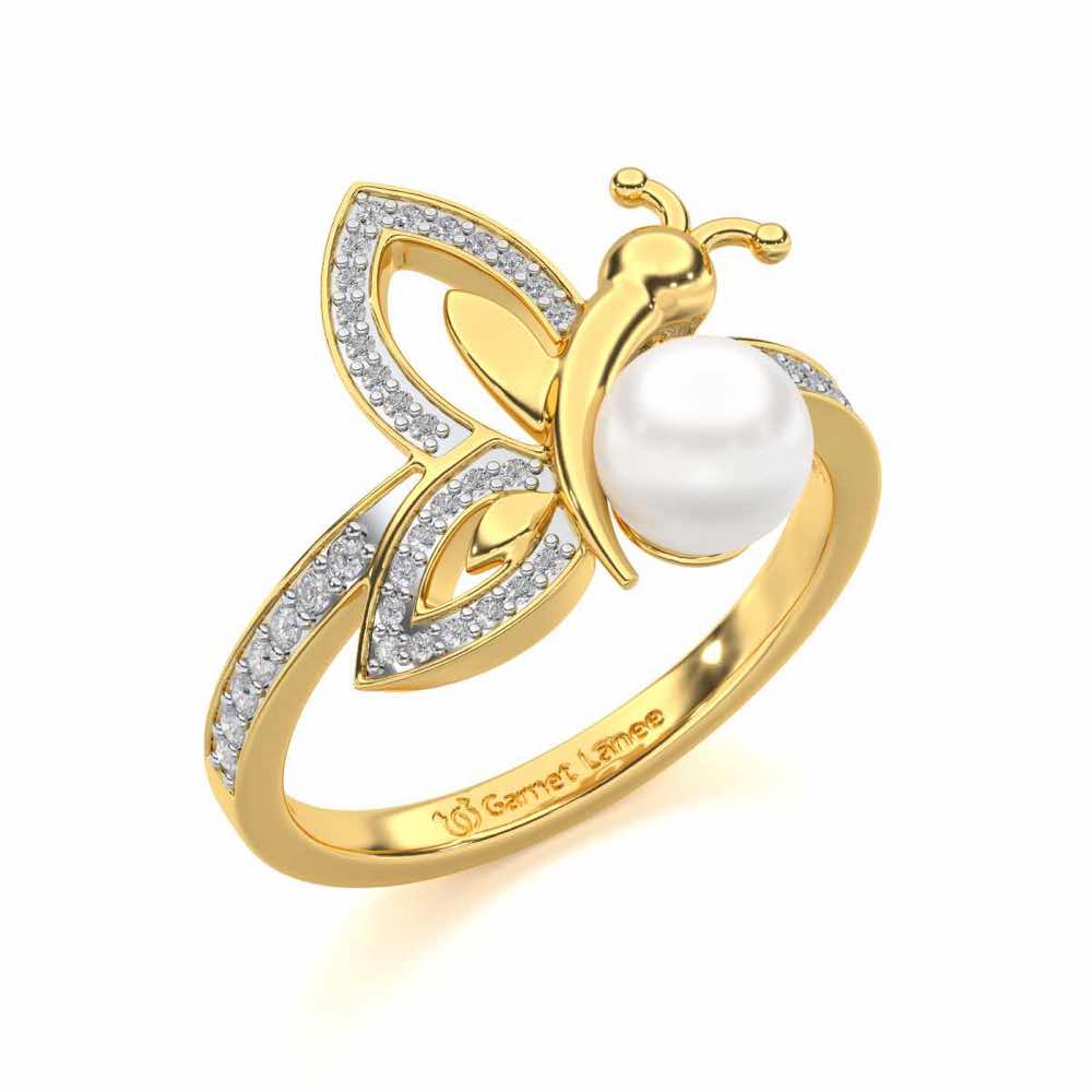 Winged Silver Pearl Ring - Yellow Gold - Image 1