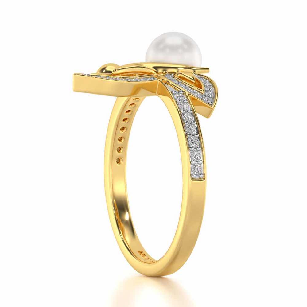 Winged Silver Pearl Ring - Yellow Gold - Image 3