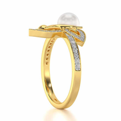 Winged Silver Pearl Ring - Yellow Gold - Image 3