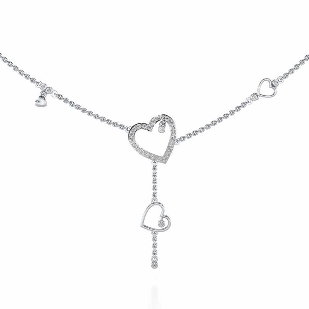 Winking Heart Silver Necklace - White Gold - Image 1
