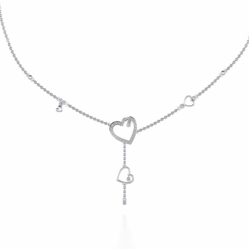 Winking Heart Silver Necklace - White Gold - Image 2