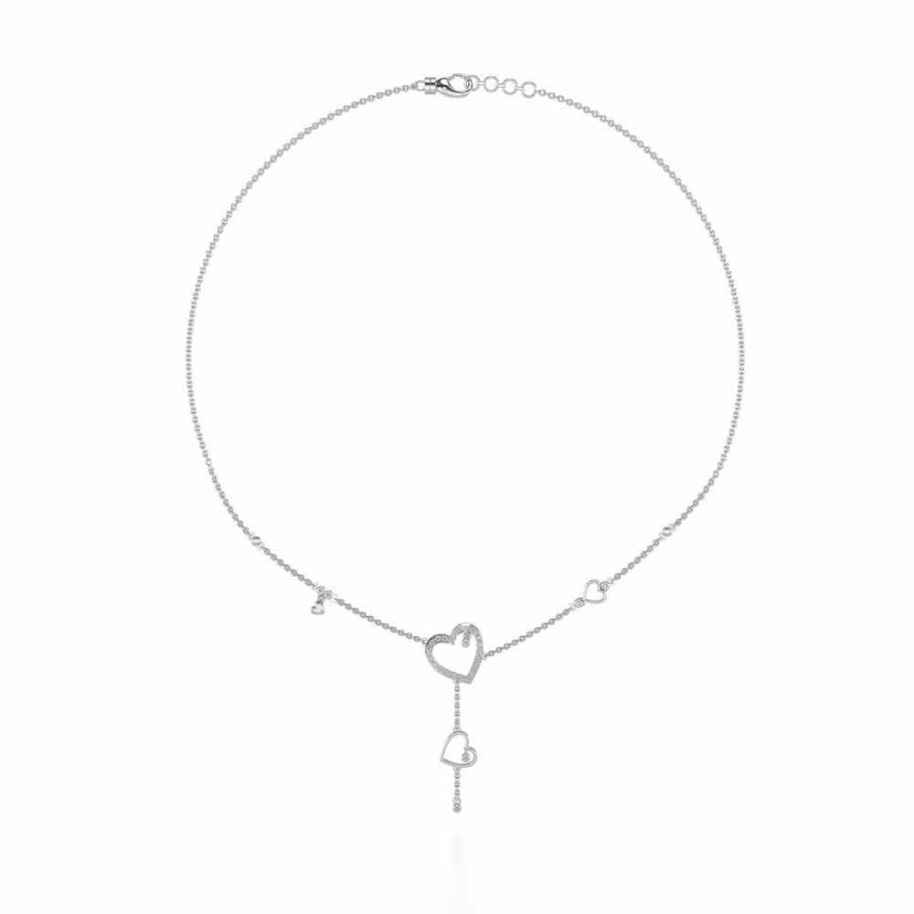 Winking Heart Silver Necklace - White Gold - Image 3